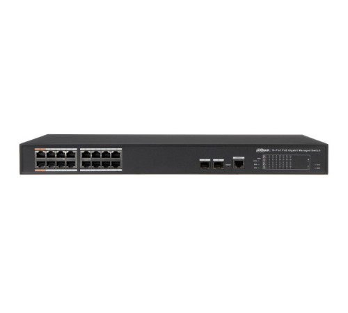 Коммутатор Dahua DH-PFS3220-16GT-190, 16-портовый, гигабитный, 16PoE, управляемый, 2-го уровня