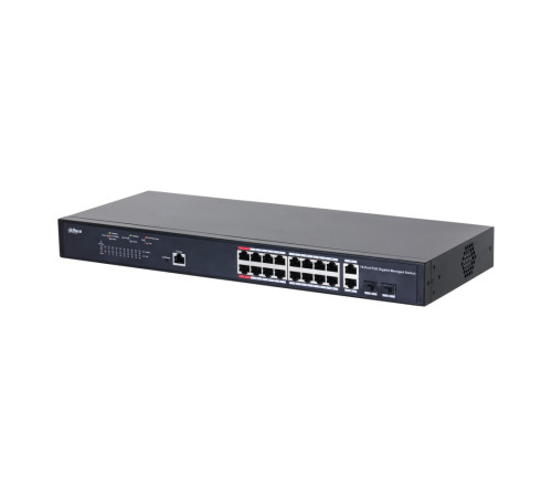 Коммутатор Dahua DH-PFS4218-16GT-130, 16-портовый, гигабитный, 16PoE, управляемый, 2-го уровня