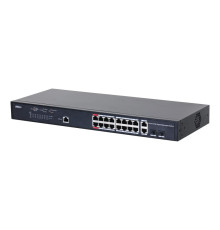 Коммутатор Dahua DH-PFS4218-16GT-230, 16-портовый, гигабитный, 16PoE, управляемый, 2-го уровня
