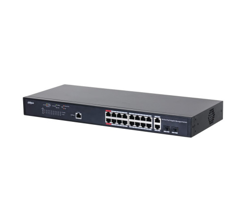 Коммутатор Dahua DH-PFS4218-16GT-230, 16-портовый, гигабитный, 16PoE, управляемый, 2-го уровня