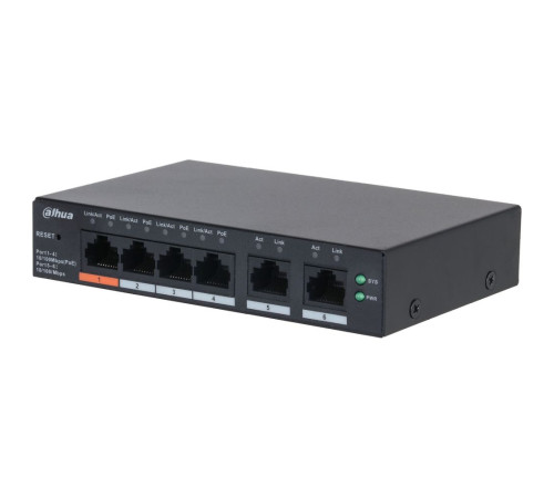 Коммутатор Dahua DH-CS4006-4ET2ET-60, 4-портовый, РоЕ