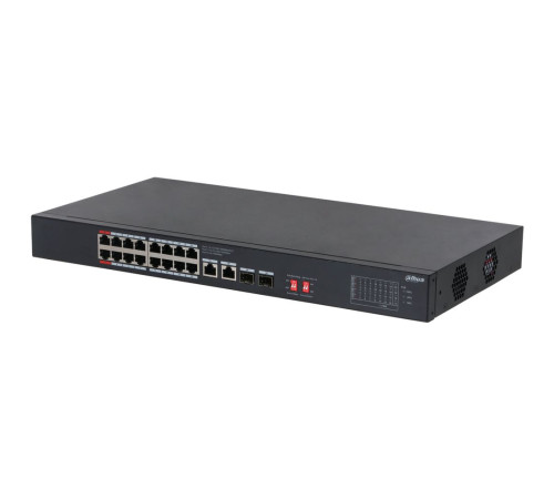 Коммутатор Dahua DH-S3220-16GT-190, 16-портовый, гигабитный, 16PoE, неуправляемый, 2-го уровня