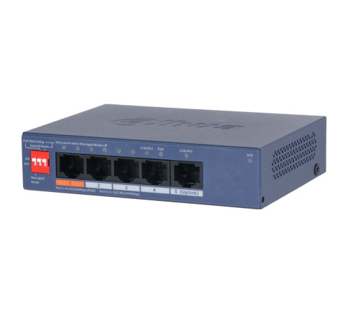 Коммутатор Dahua DH-CS4005-4ET1GT-60, 4-портовый, РоЕ