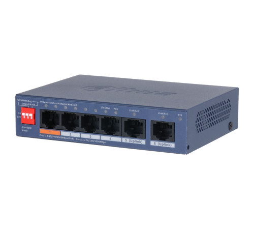 Коммутатор Dahua DH-CS4006-4GT-60-V2, 4-портовый, РоЕ