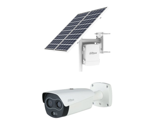 Тепловизионная IP-камера Dahua DHI-TPC-BF2241-LB3F4-DW-4G-EAU-S2/DH-PFE220-12CM-M120, двухспектральная, ИИ, 4G модуль, солнечная батарея