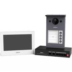 Комплект Dahua DHI-KTP10, IP вызывная панель 2Мп с WIFi, IP 7&quot; монитор видеодомофона с WiFi, 4-портовый неуправляемый коммутатор с РоЕ